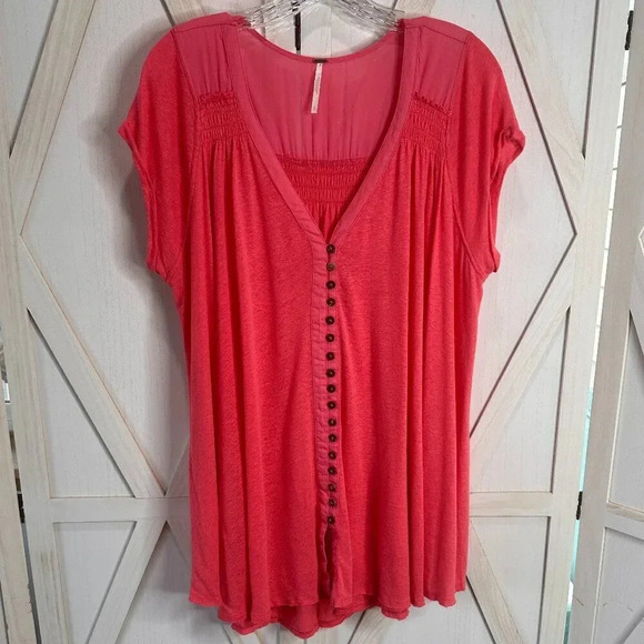 Free People Highland Button Front Tee in Pink - Picture 3 of 6